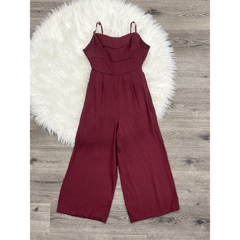 Women's Burgundy Wrap Around Tie Romper‎ With Long Pant Size Small
